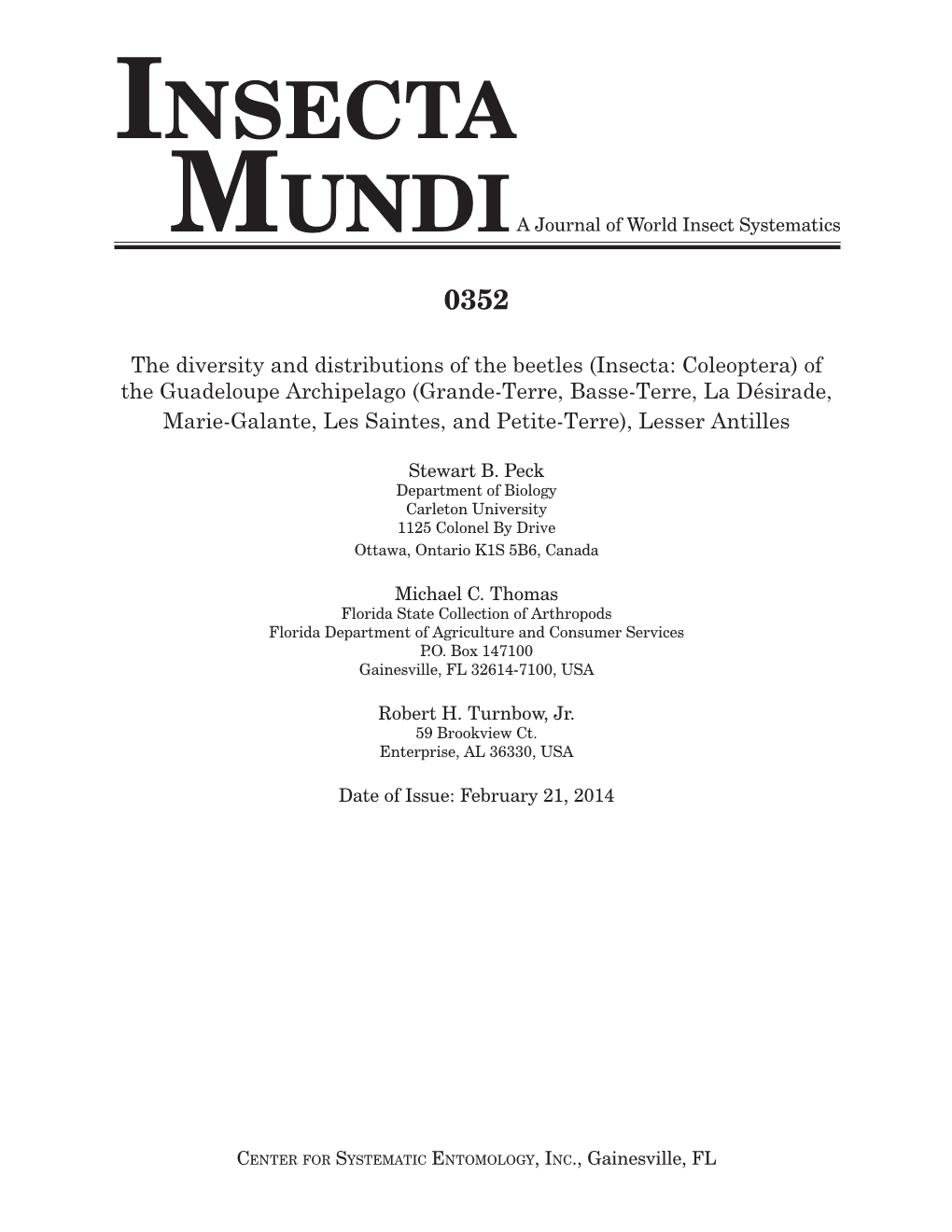 INSECTA MUNDIA Journal of World Insect Systematics
