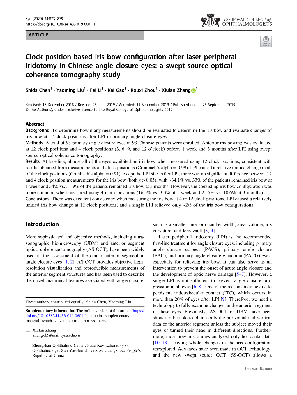 Clock Position-Based Iris Bow Configuration After Laser