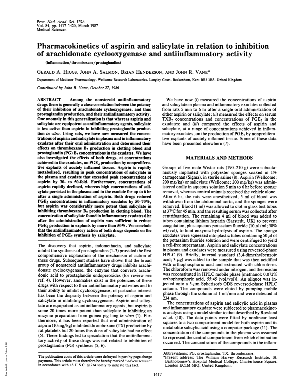 Pharmacokinetics of Aspirin and Salicylate in Relation to Inhibition