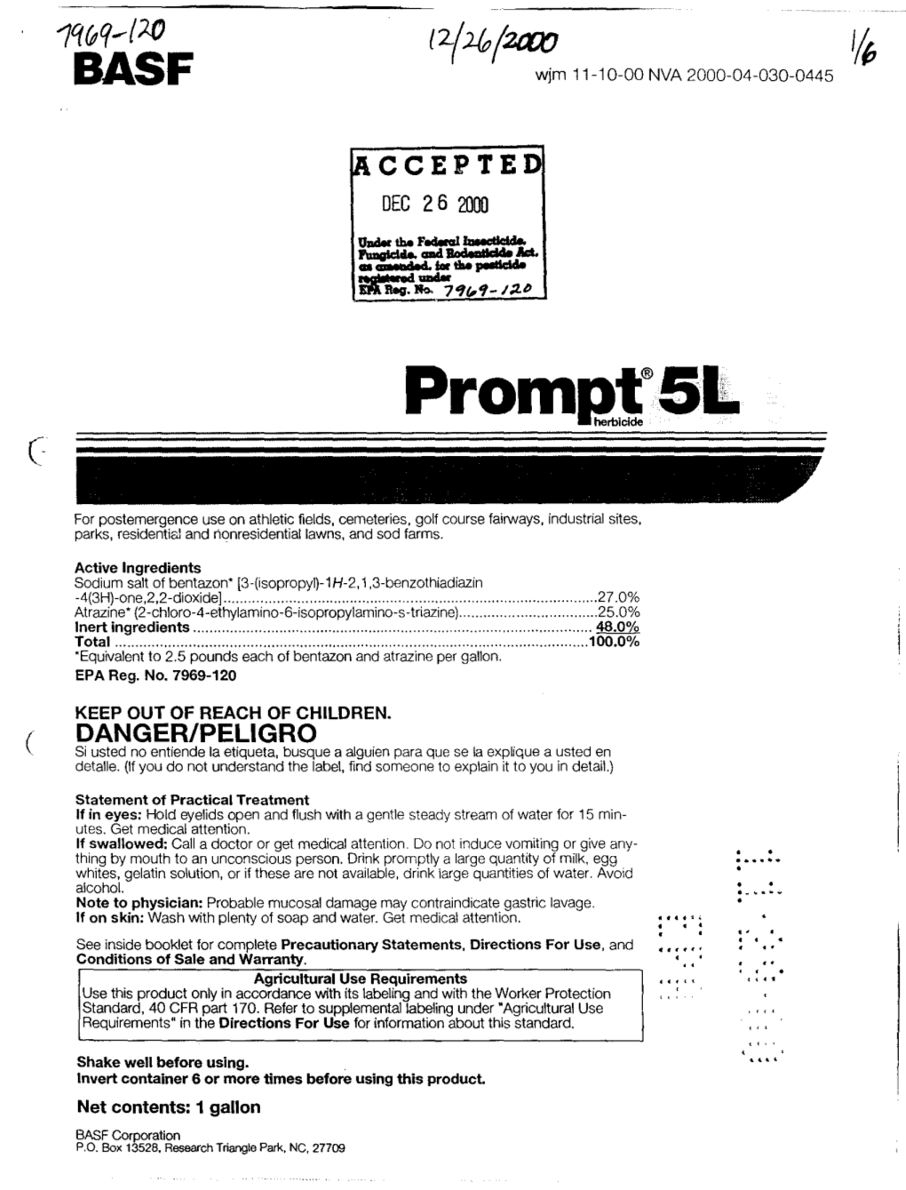 U.S. EPA, Pesticide Product Label, , 12/26/2000