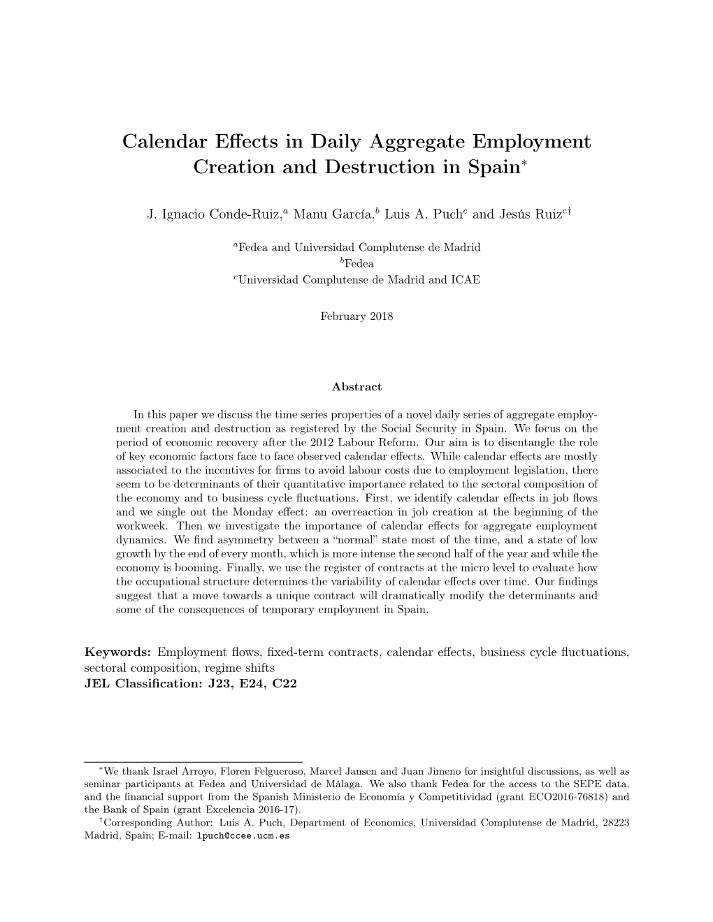 Calendar Effects in Daily Aggregate Employment Creation And