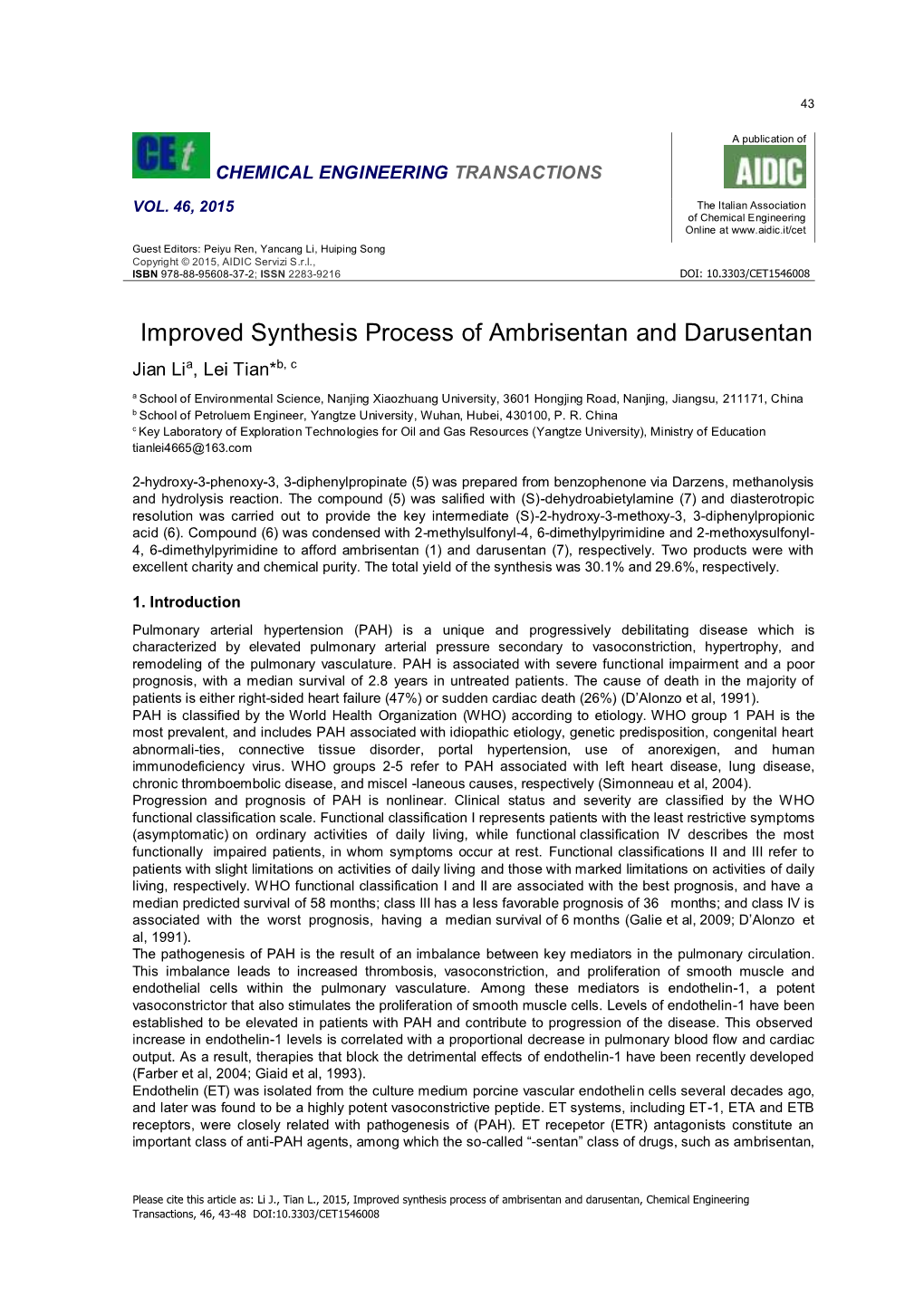 Improved Synthesis Process of Ambrisentan and Darusentan