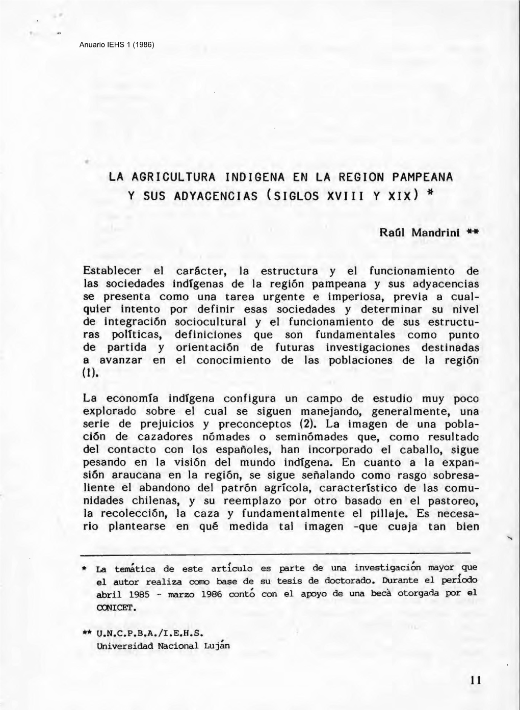 La Agricultura Indígena En La Región Pampeana Y Sus Adyacencias