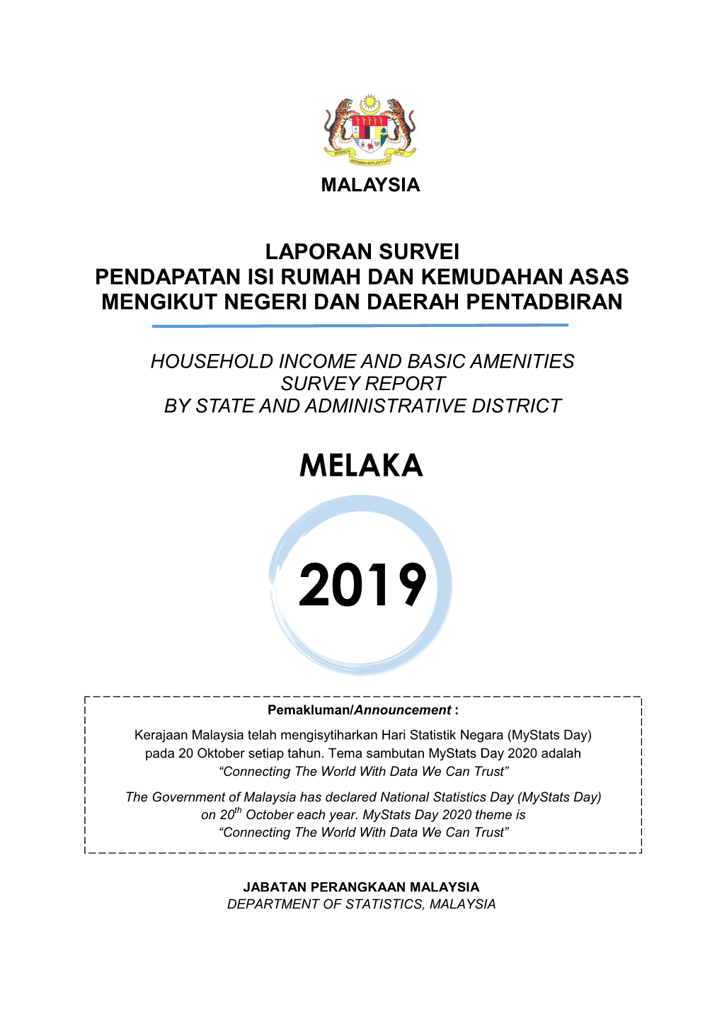 Household Income and Basic Amenities Melaka, 2019