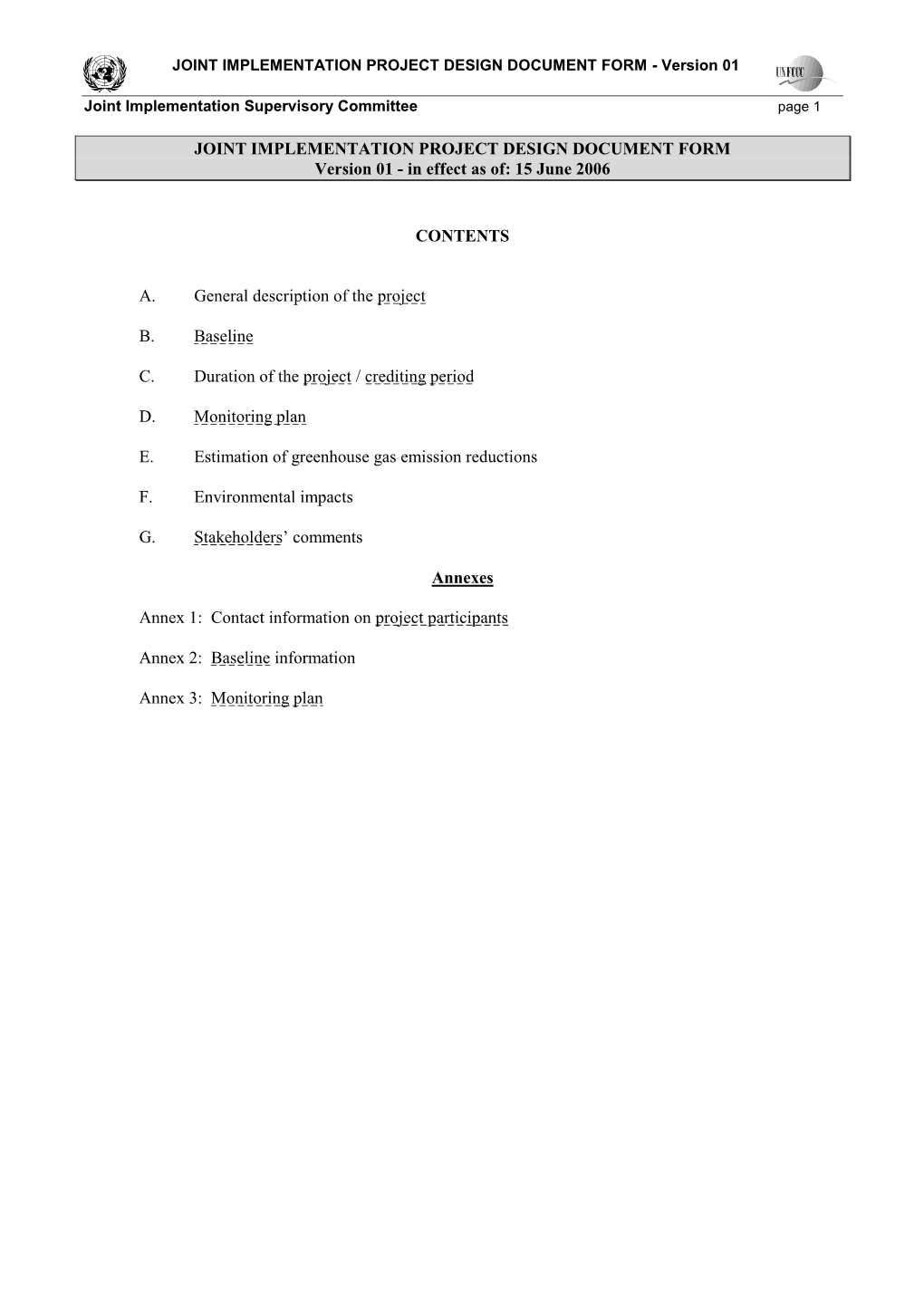 JOINT IMPLEMENTATION PROJECT DESIGN DOCUMENT FORM - Version 01