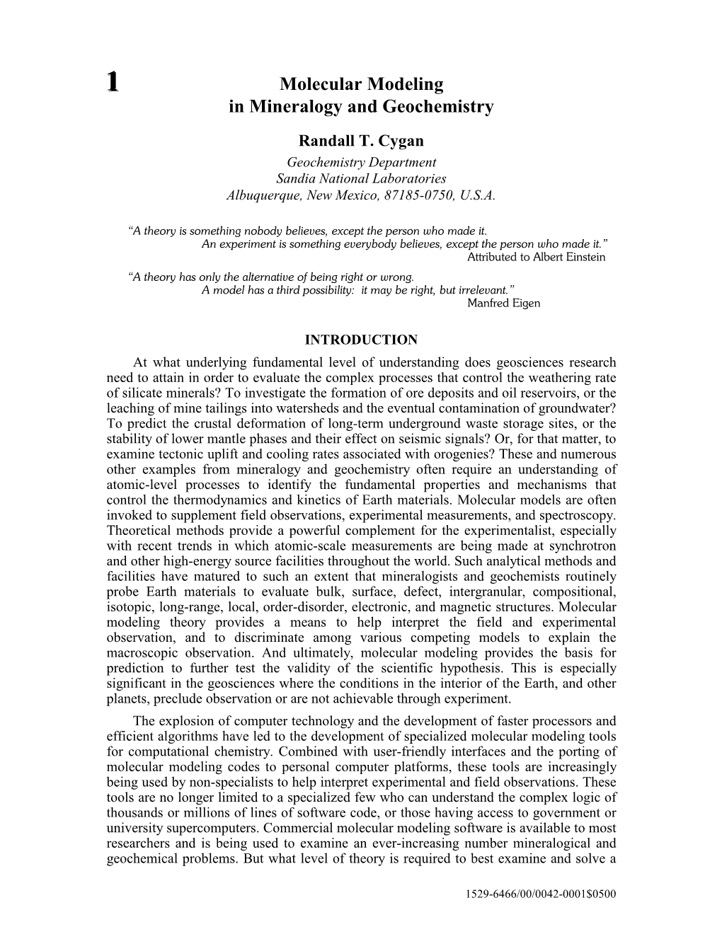 Molecular Modeling in Mineralogy and Geochemistry