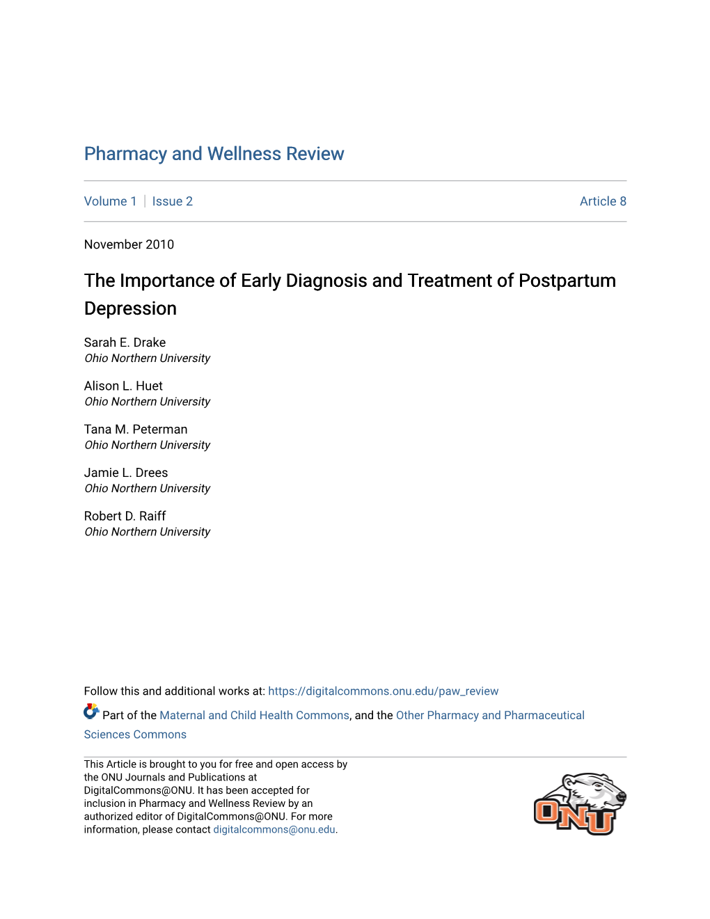 The Importance of Early Diagnosis and Treatment of Postpartum Depression