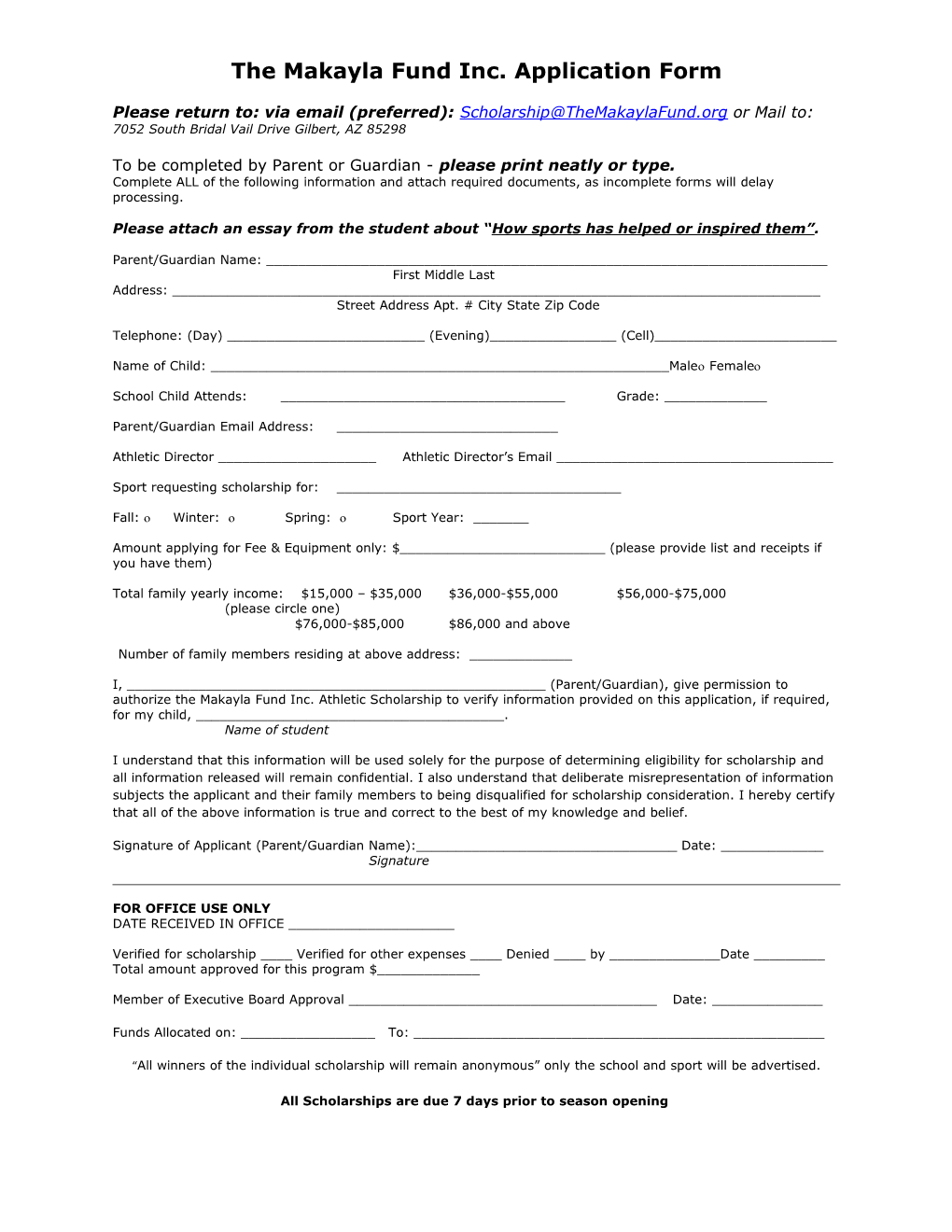 The Makayla Fund Inc. Application Form s1