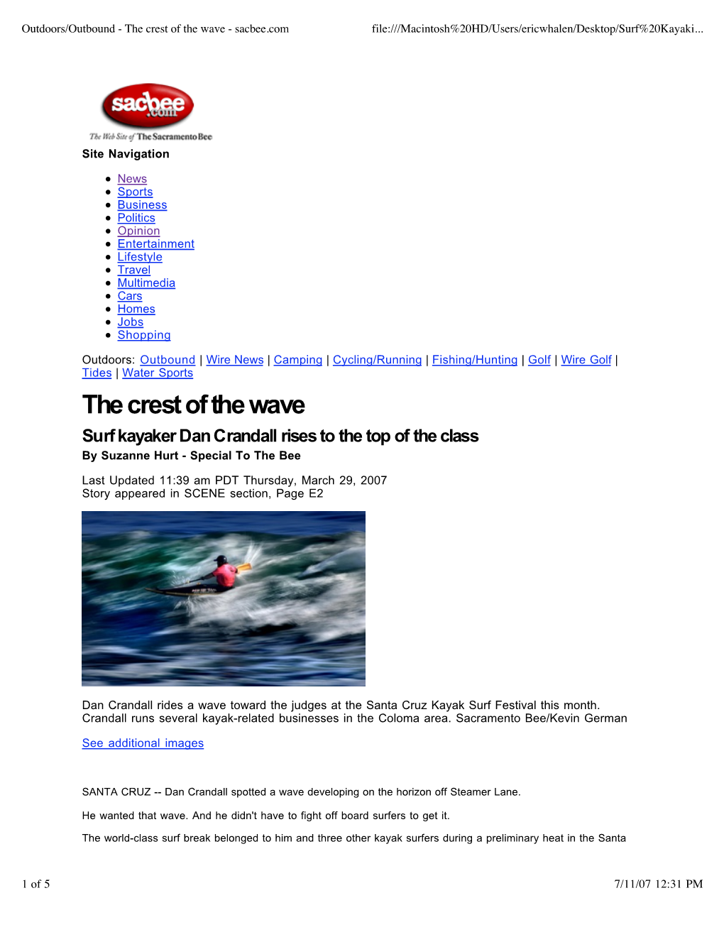 Outdoors/Outbound - the Crest of the Wave - Sacbee.Com File:///Macintosh%20HD/Users/Ericwhalen/Desktop/Surf%20Kayaki