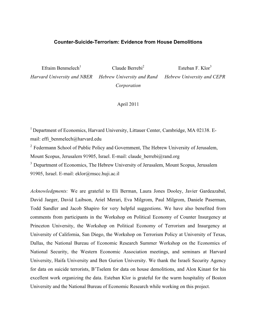 Counter-Suicide-Terrorism: Evidence from House Demolitions