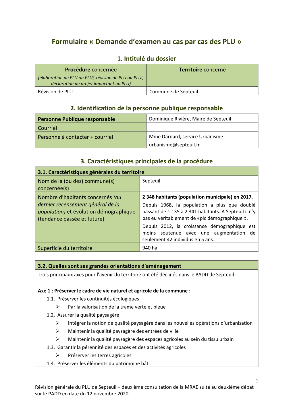 Formulaire « Demande D'examen Au Cas Par Cas Des PLU »