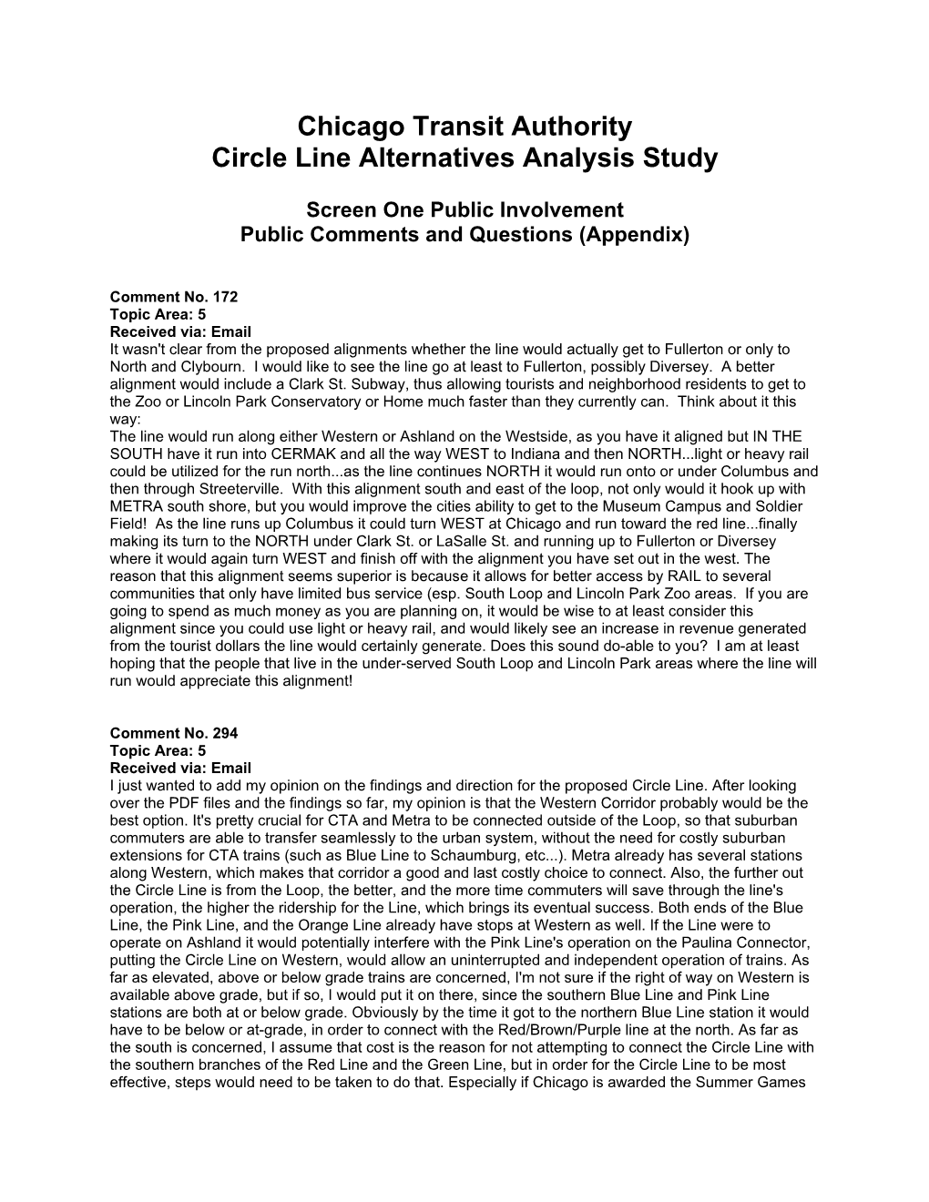 Chicago Transit Authority Circle Line Alternatives Analysis Study