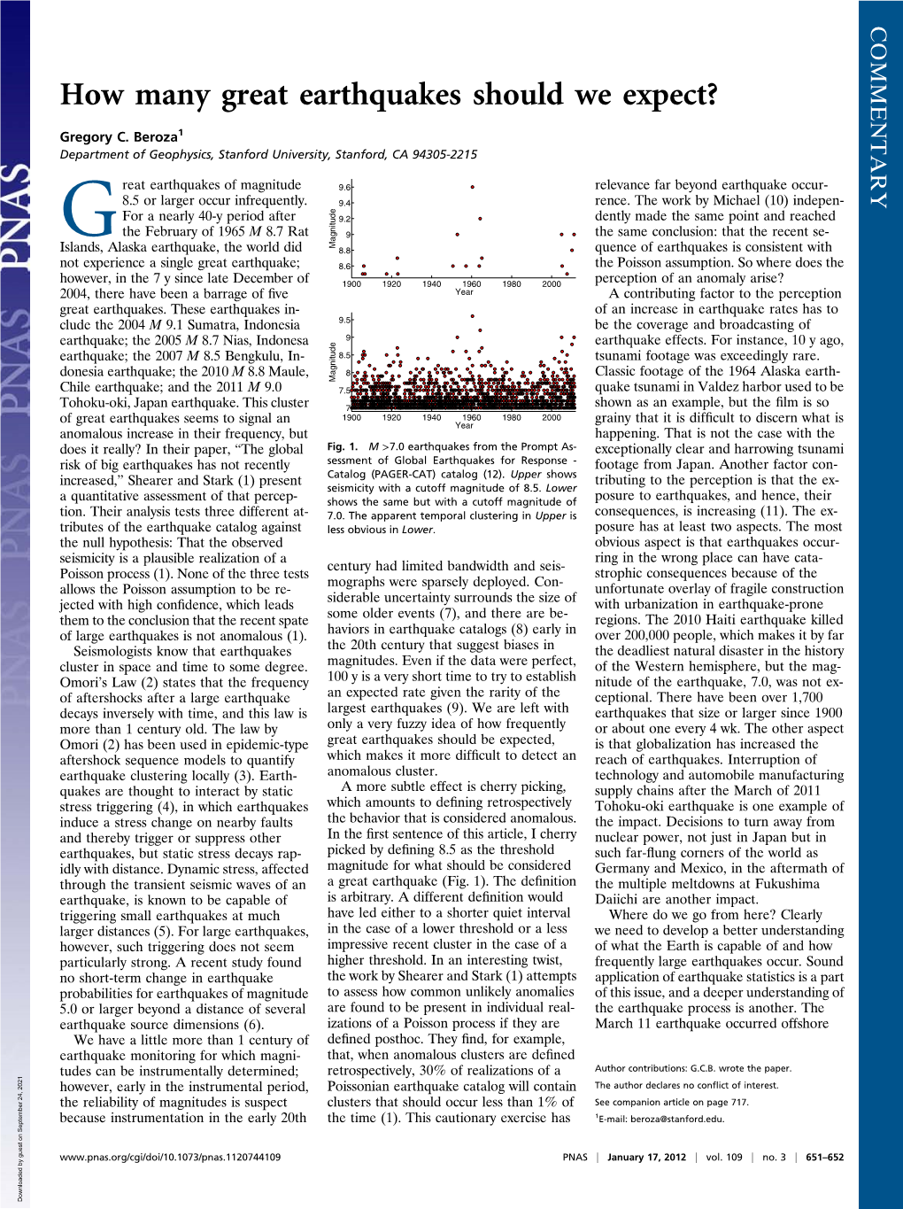 How Many Great Earthquakes Should We Expect?