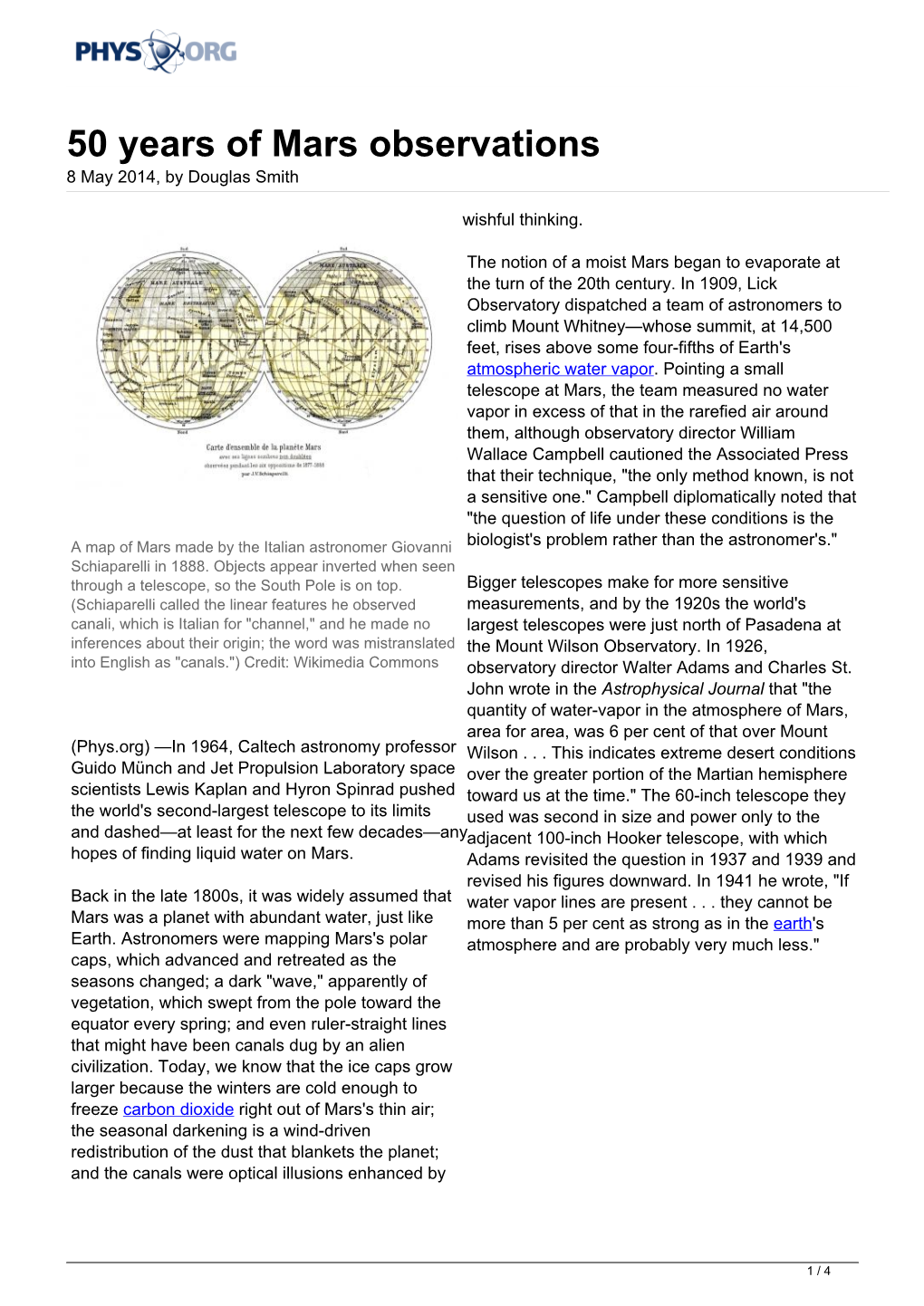 50 Years of Mars Observations 8 May 2014, by Douglas Smith