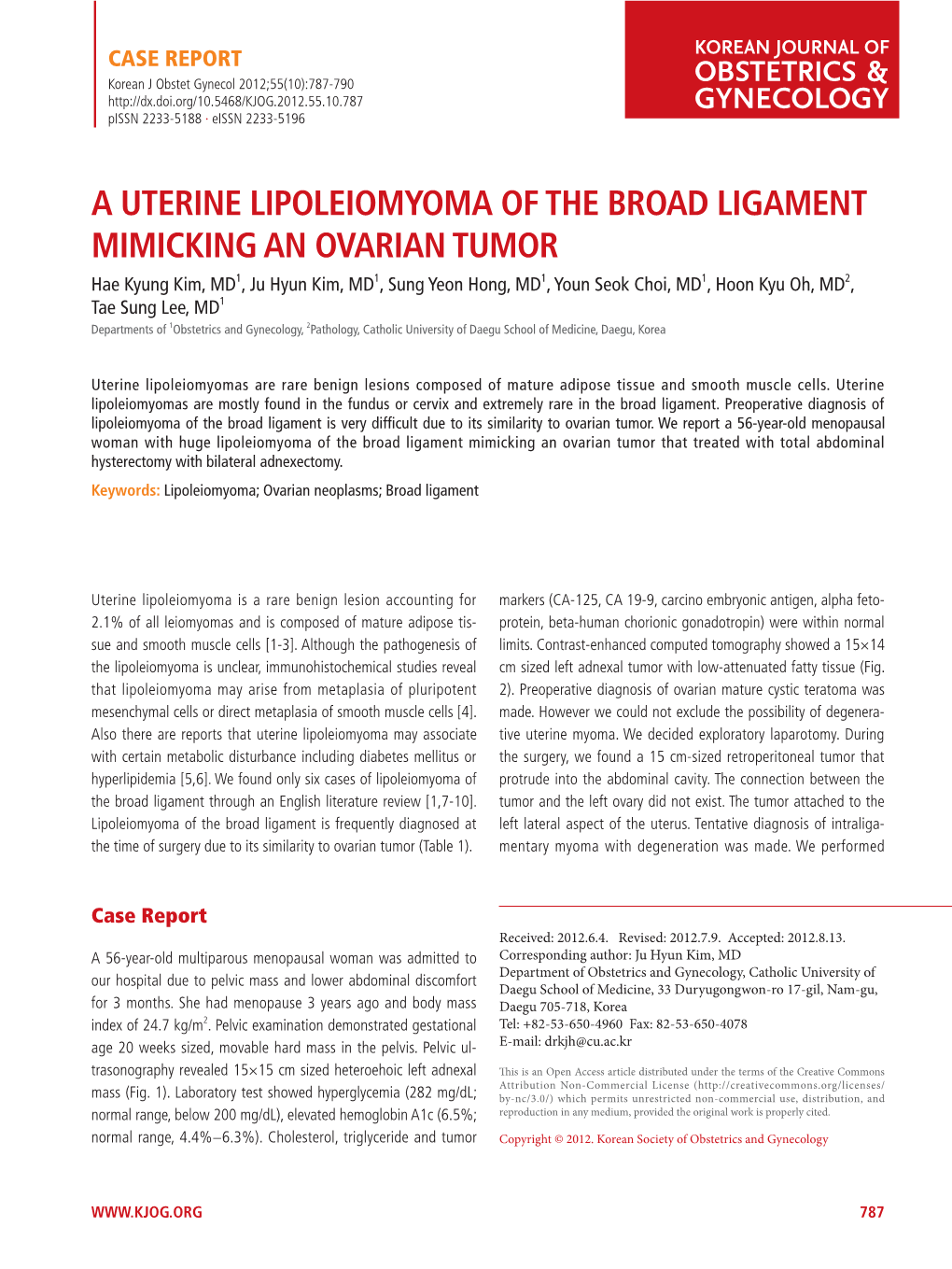 A Uterine Lipoleiomyoma of the Broad Ligament Mimicking an Ovarian Tumor