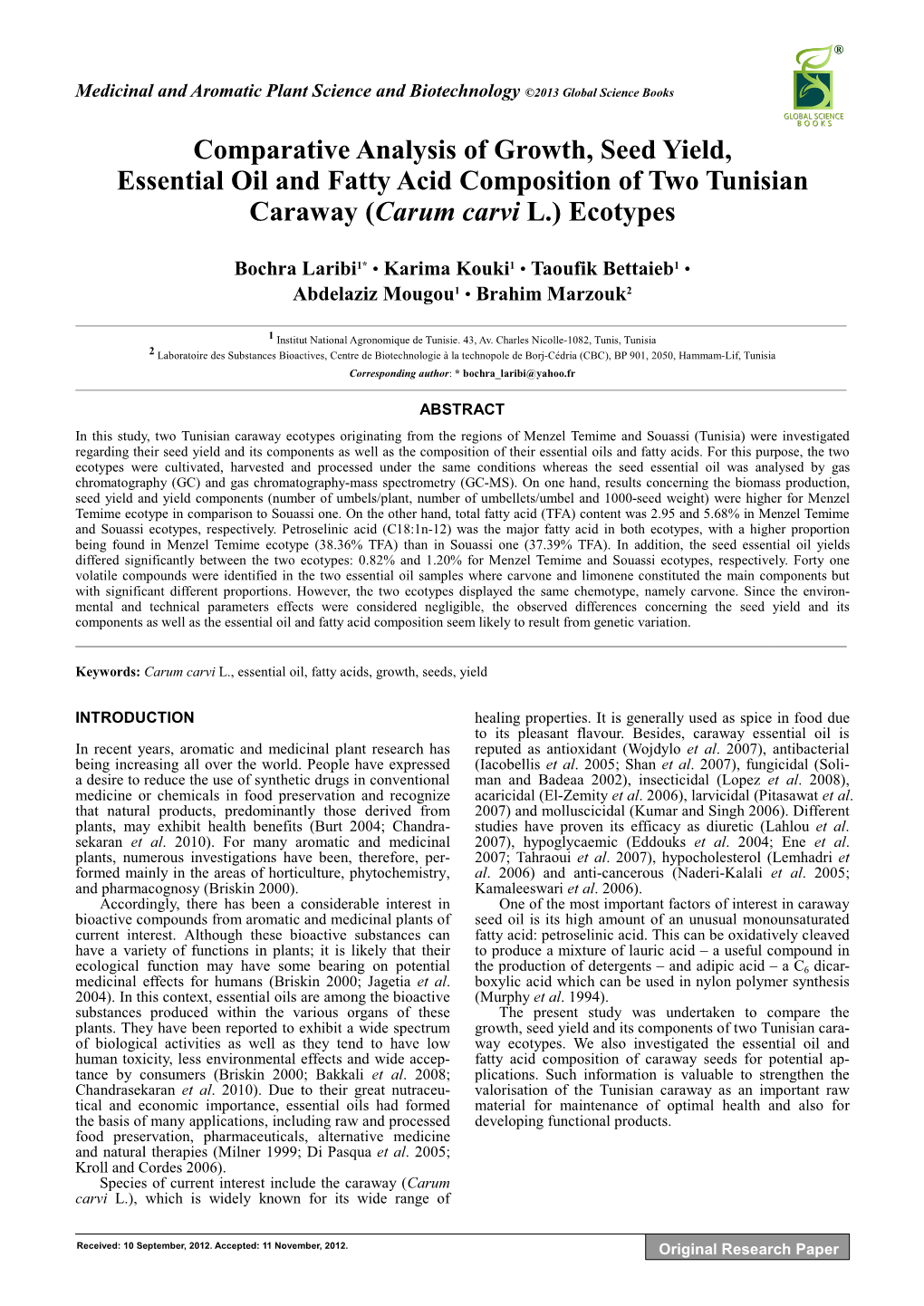 Carum Carvi L.) Ecotypes