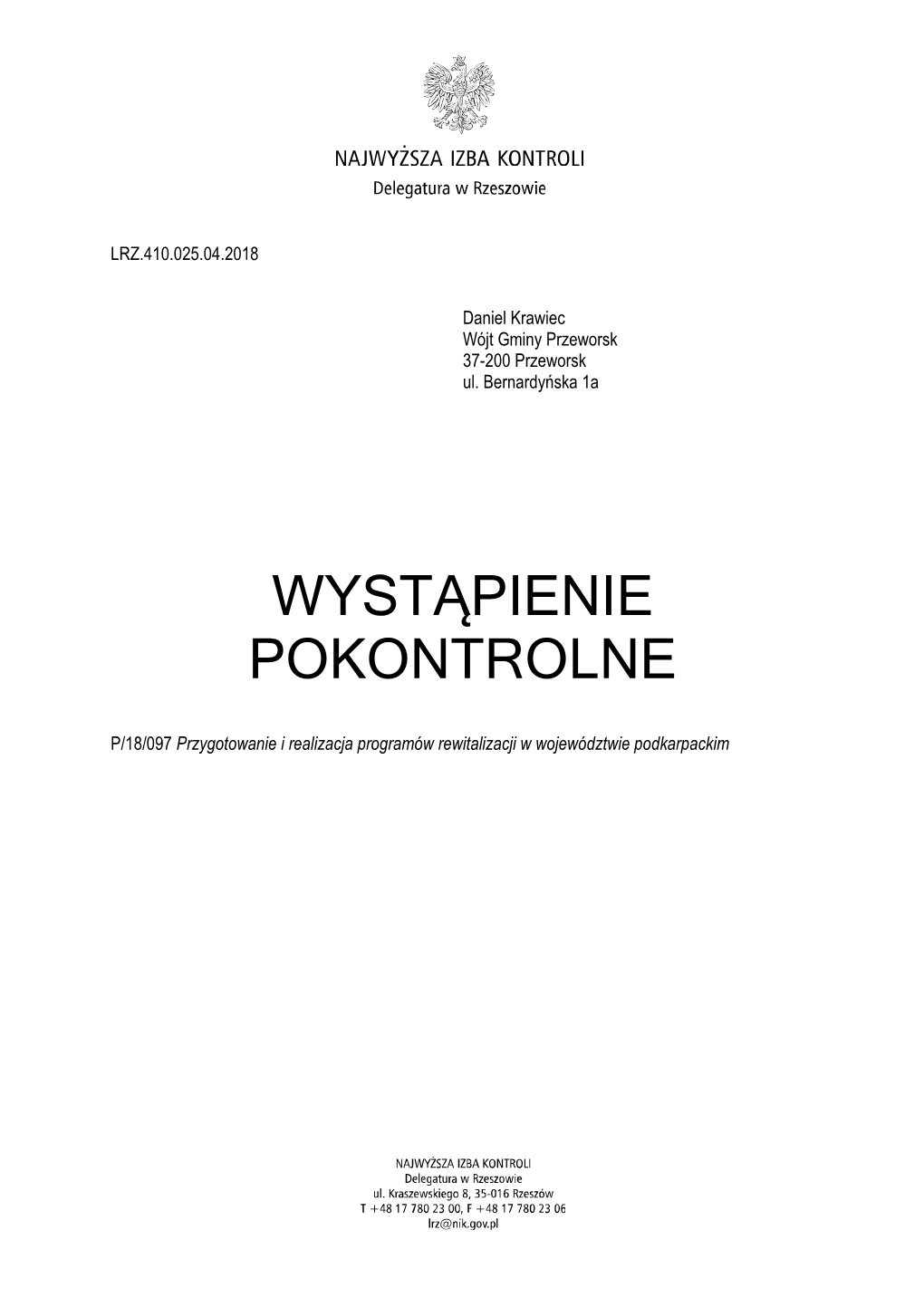 Wystąpienie Pokontrolne