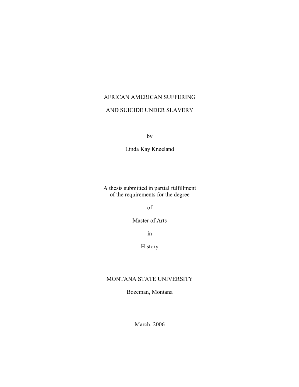 African American Suffering and Suicide Under Slavery