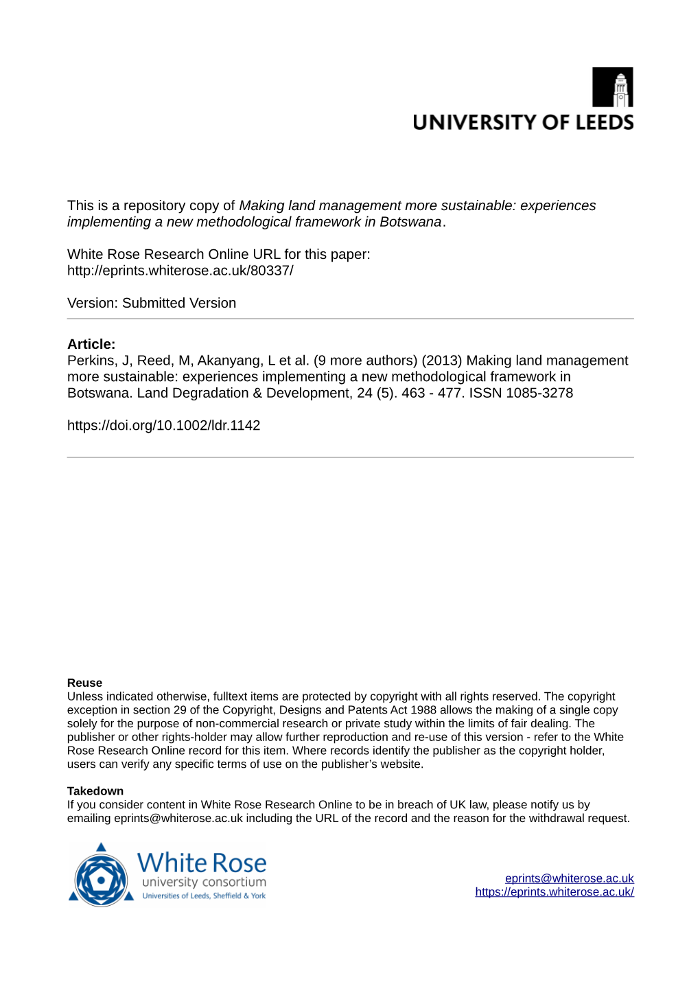 Making Land Management More Sustainable: Experiences Implementing a New Methodological Framework in Botswana