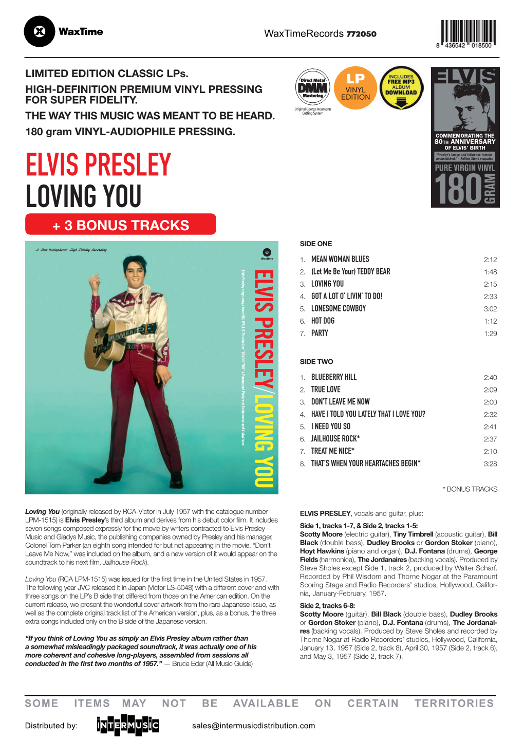 Elvis Presley Loving You + 3 Bonus Tracks