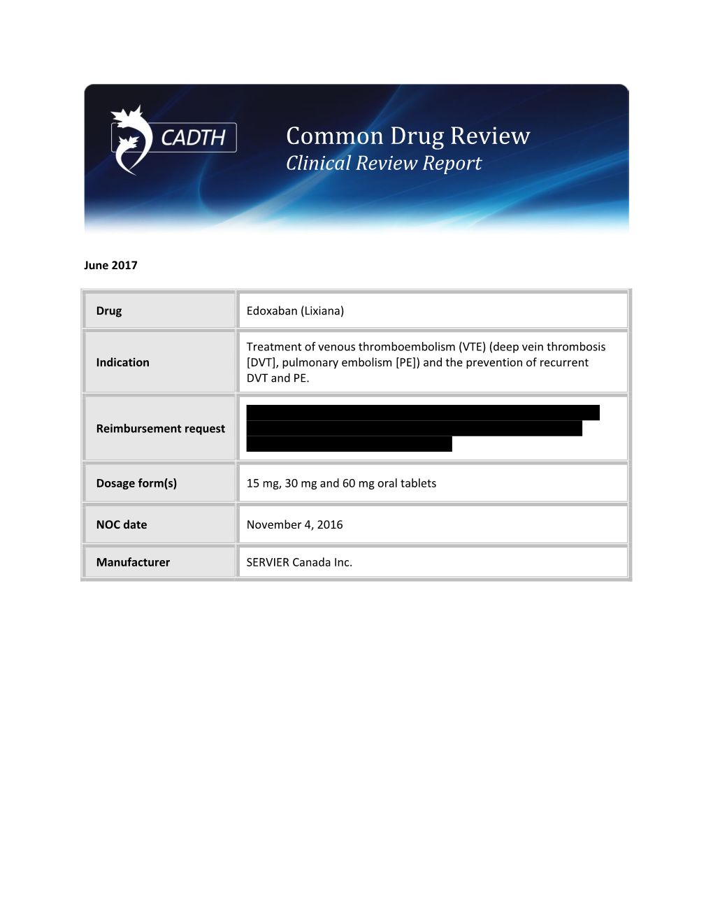 Cdr Clinical Review Report for Lixiana