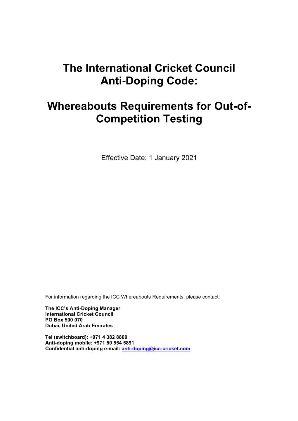 ICC Whereabouts Rules