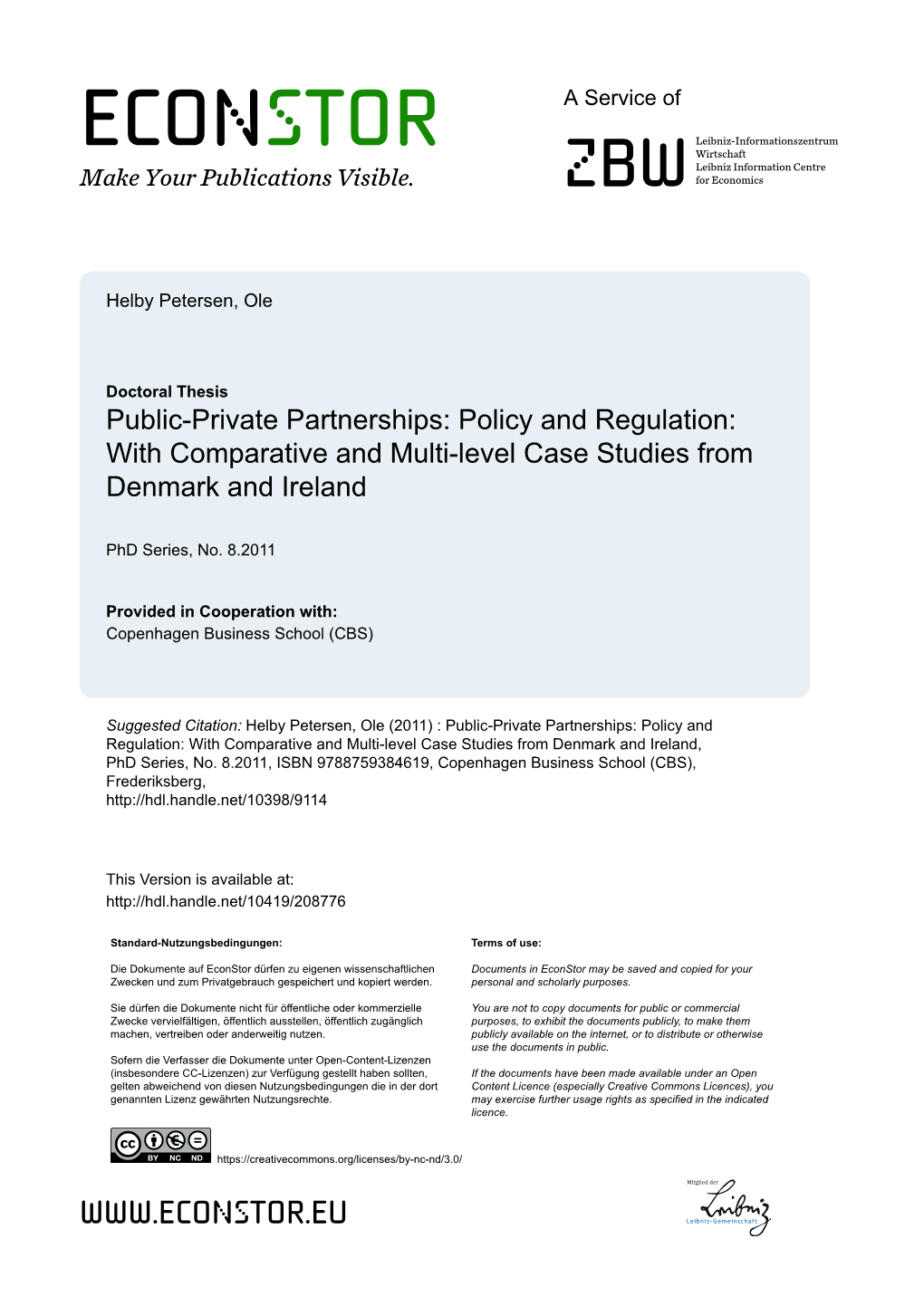 Public-Private Partnerships: Policy and Regulation: with Comparative and Multi-Level Case Studies from Denmark and Ireland