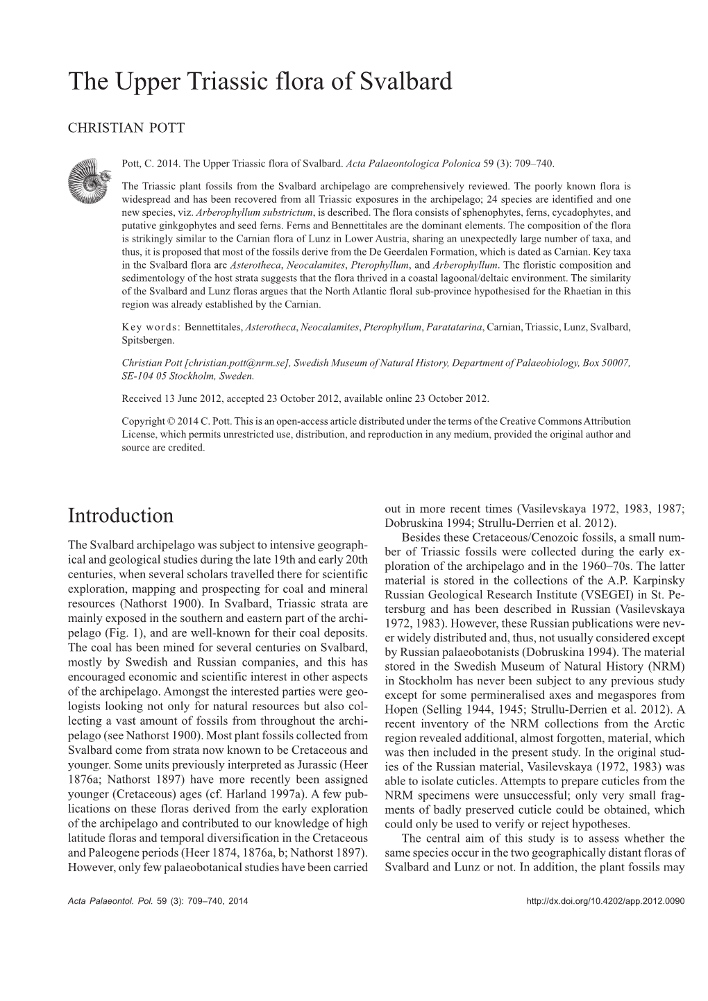 The Upper Triassic Flora of Svalbard