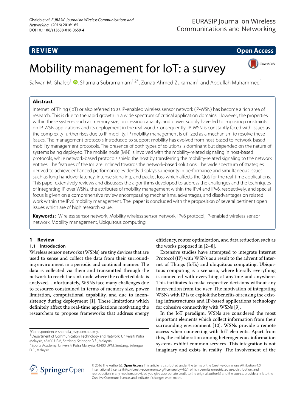 Mobility Management for Iot: a Survey Safwan M