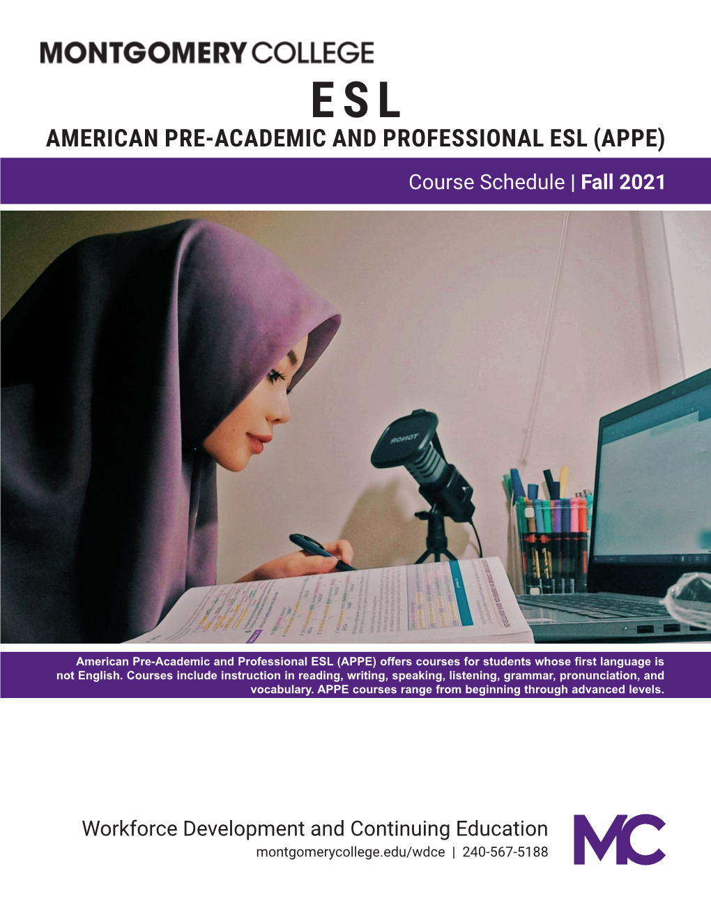 ESL AMERICAN PRE-ACADEMIC and PROFESSIONAL ESL (APPE) Course Schedule | Fall 2021
