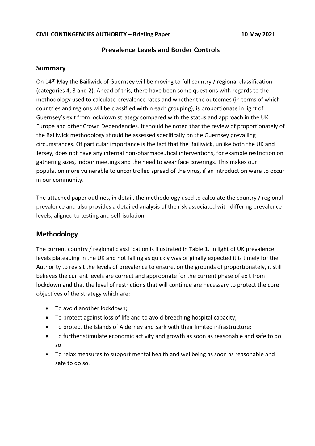 Prevalence Levels and Border Controls Summary Methodology