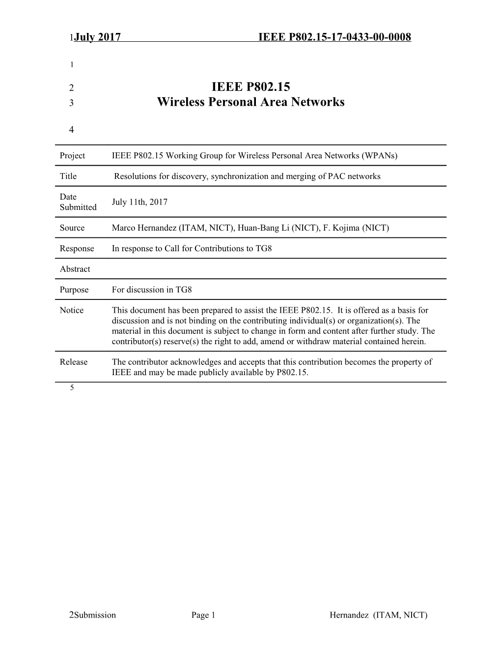 NICT PHY Specification Proposal