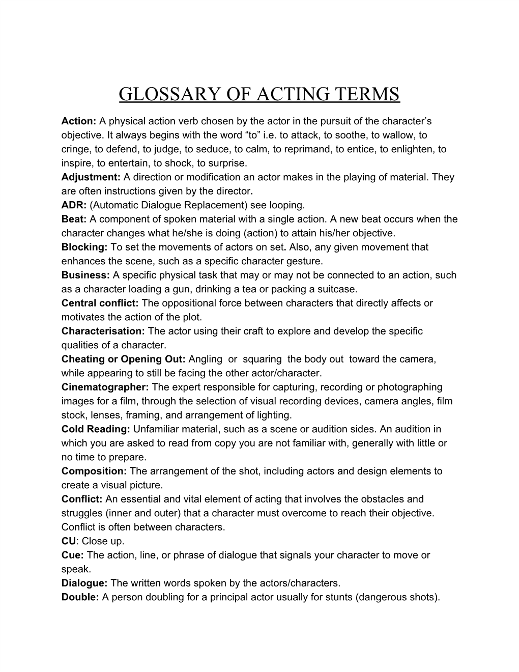 Glossary of Acting Terms