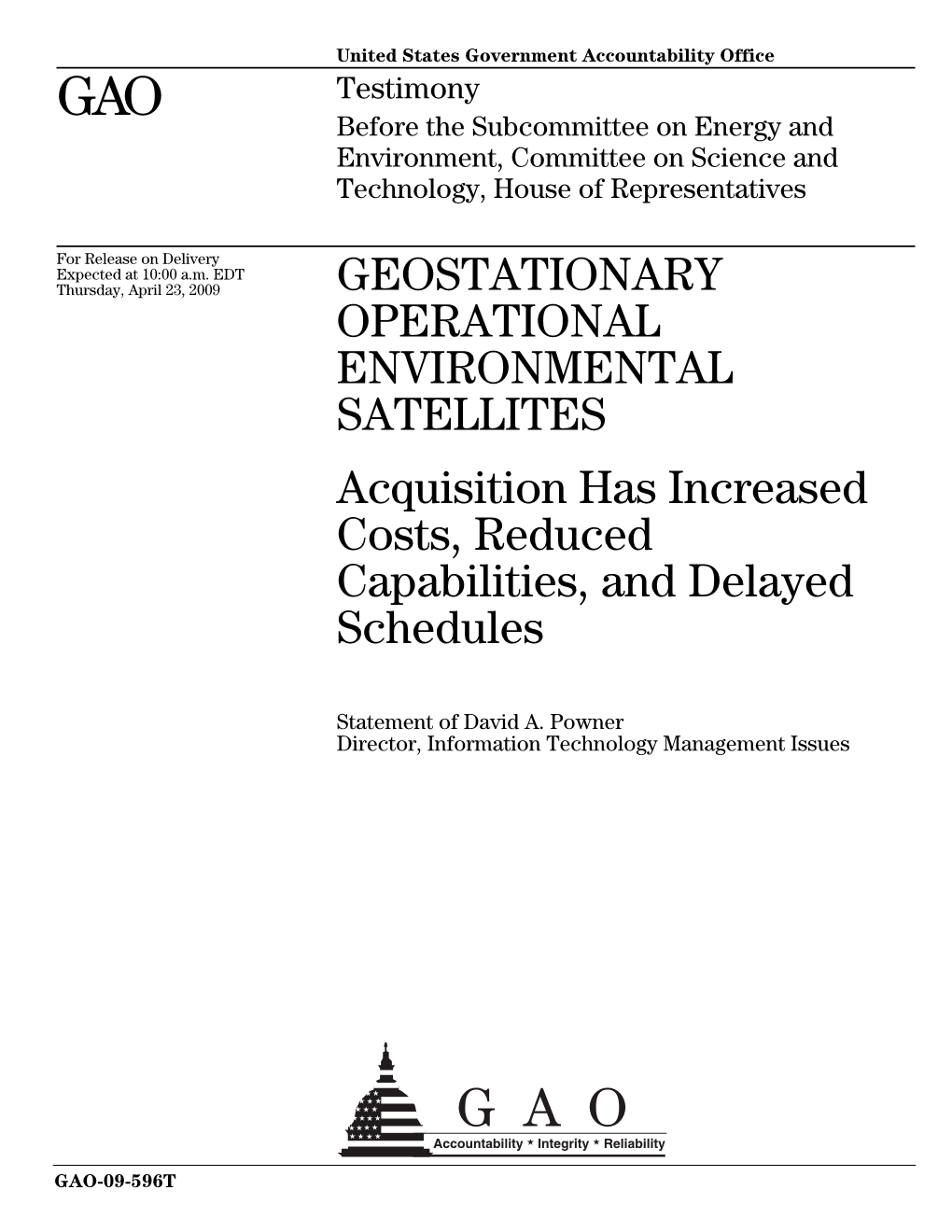 GAO-09-596T Geostationary Operational Environmental Satellites