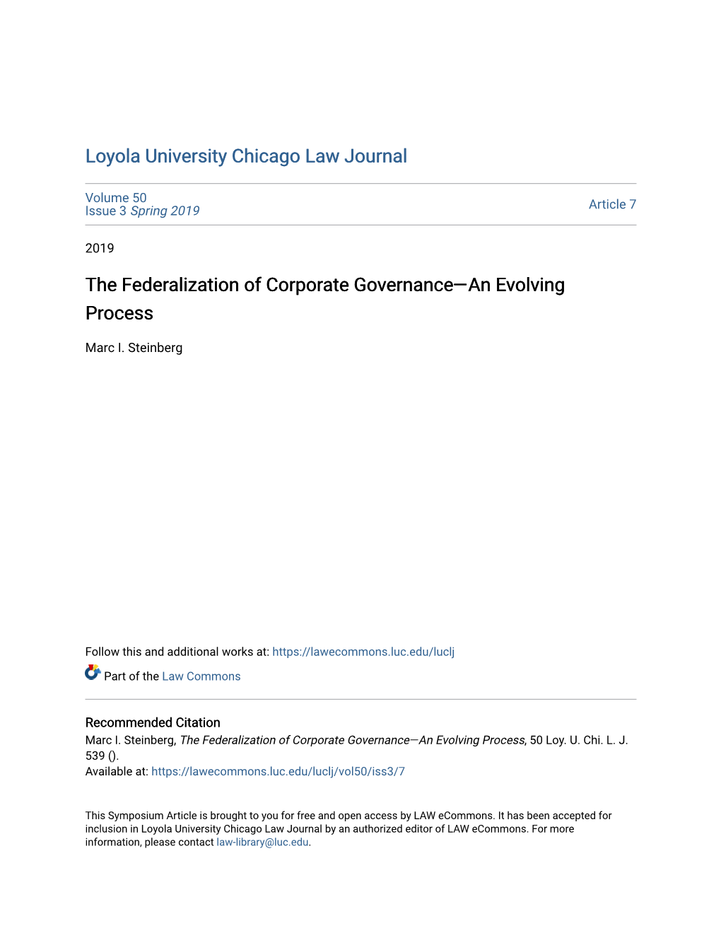The Federalization of Corporate Governance—An Evolving Process