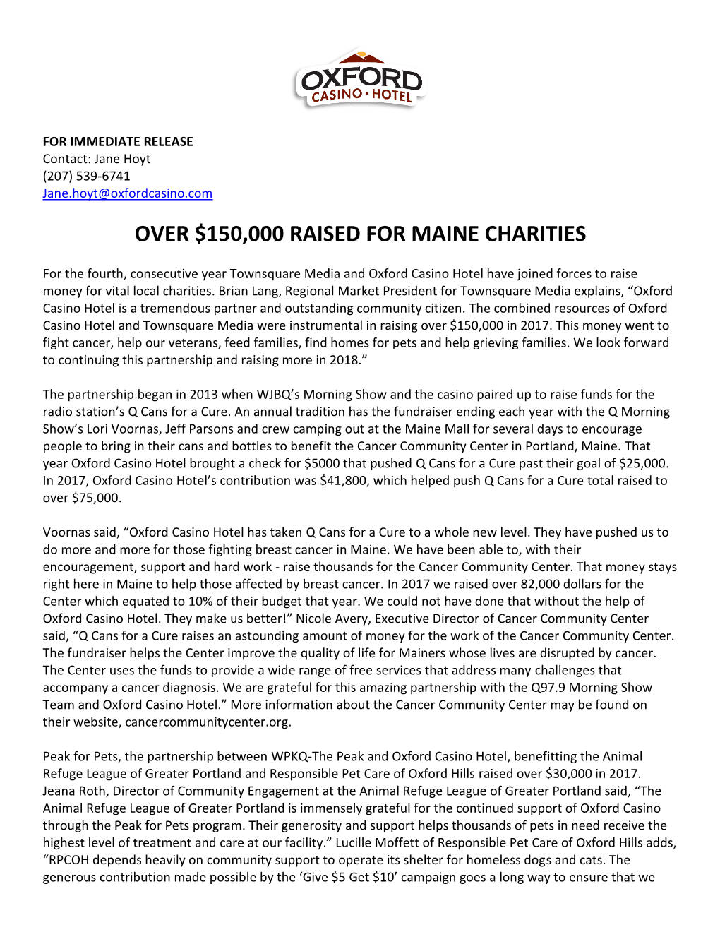 Over $150,000 Raised for Maine Charities