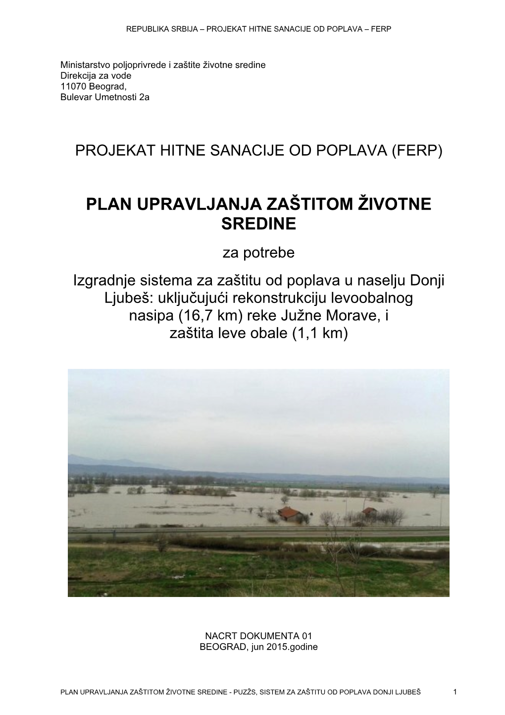 Plan Upravljanja Zaštitom Životne Sredine Za Naselje Donji Ljubeš