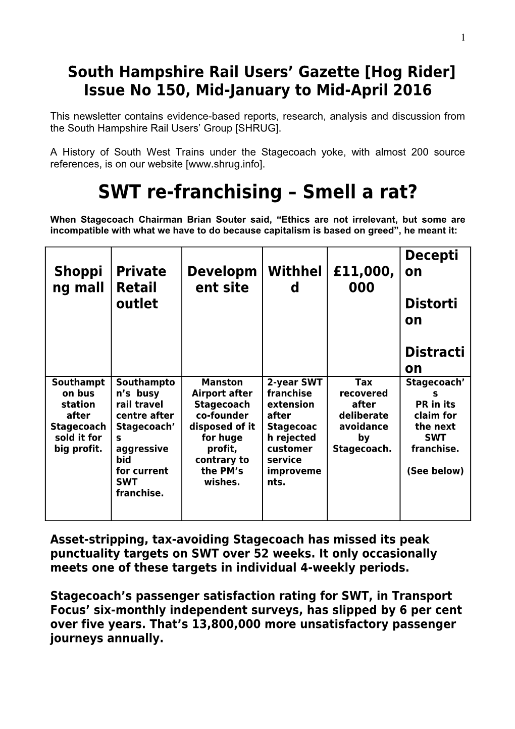 South Hampshire Rail Users Gazette Hog Rider