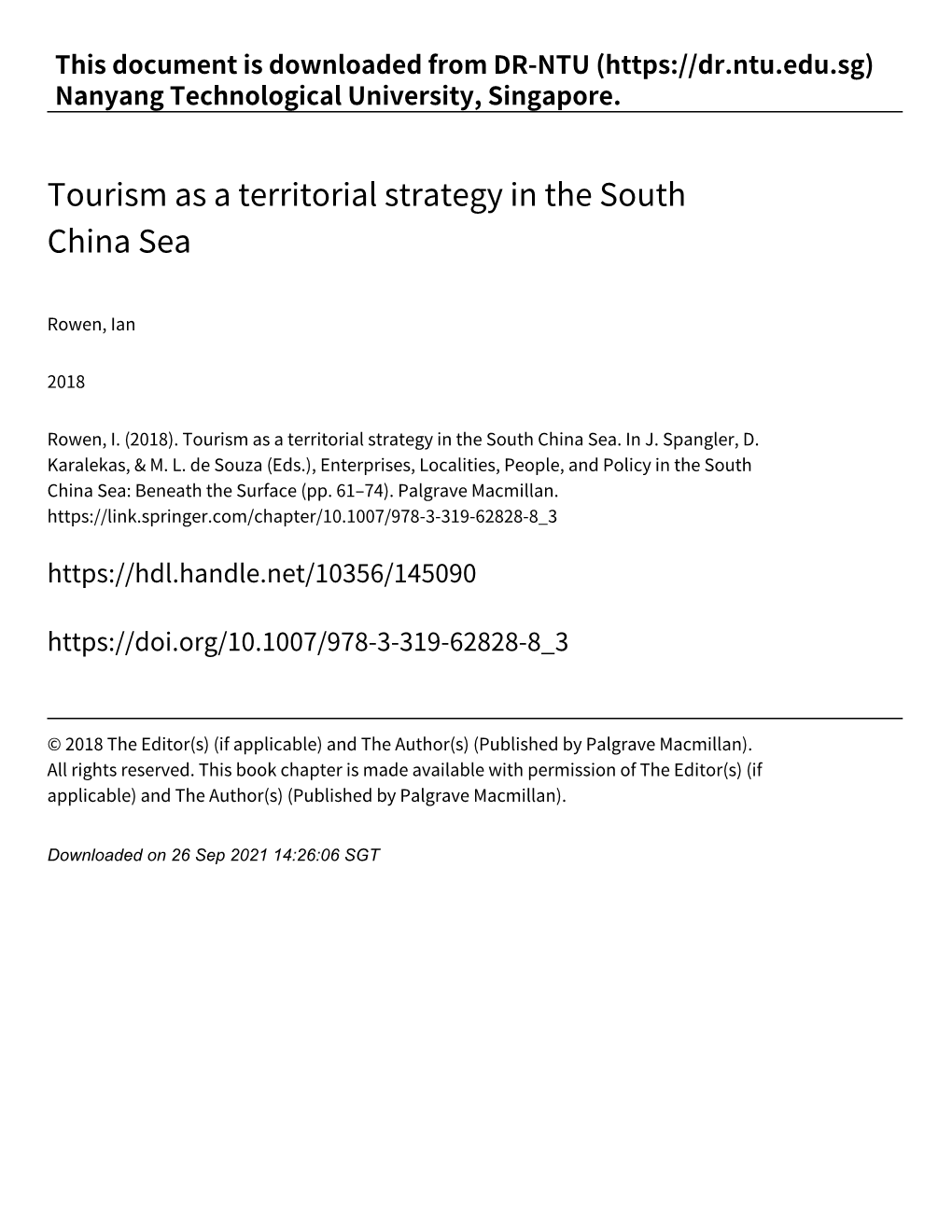 Tourism As a Territorial Strategy in the South China Sea