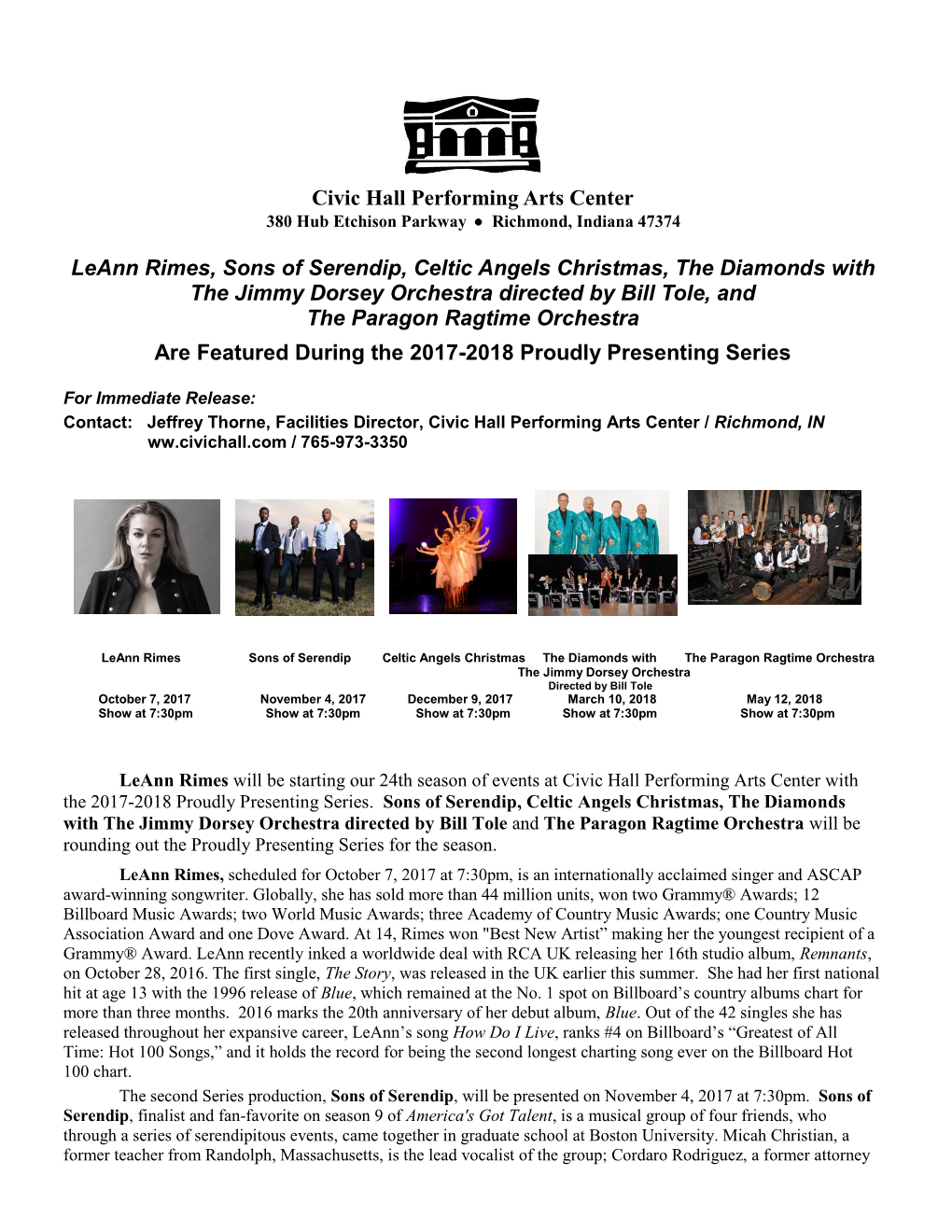Civic Hall Performing Arts Center 380 Hub Etchison Parkway  Richmond, Indiana 47374
