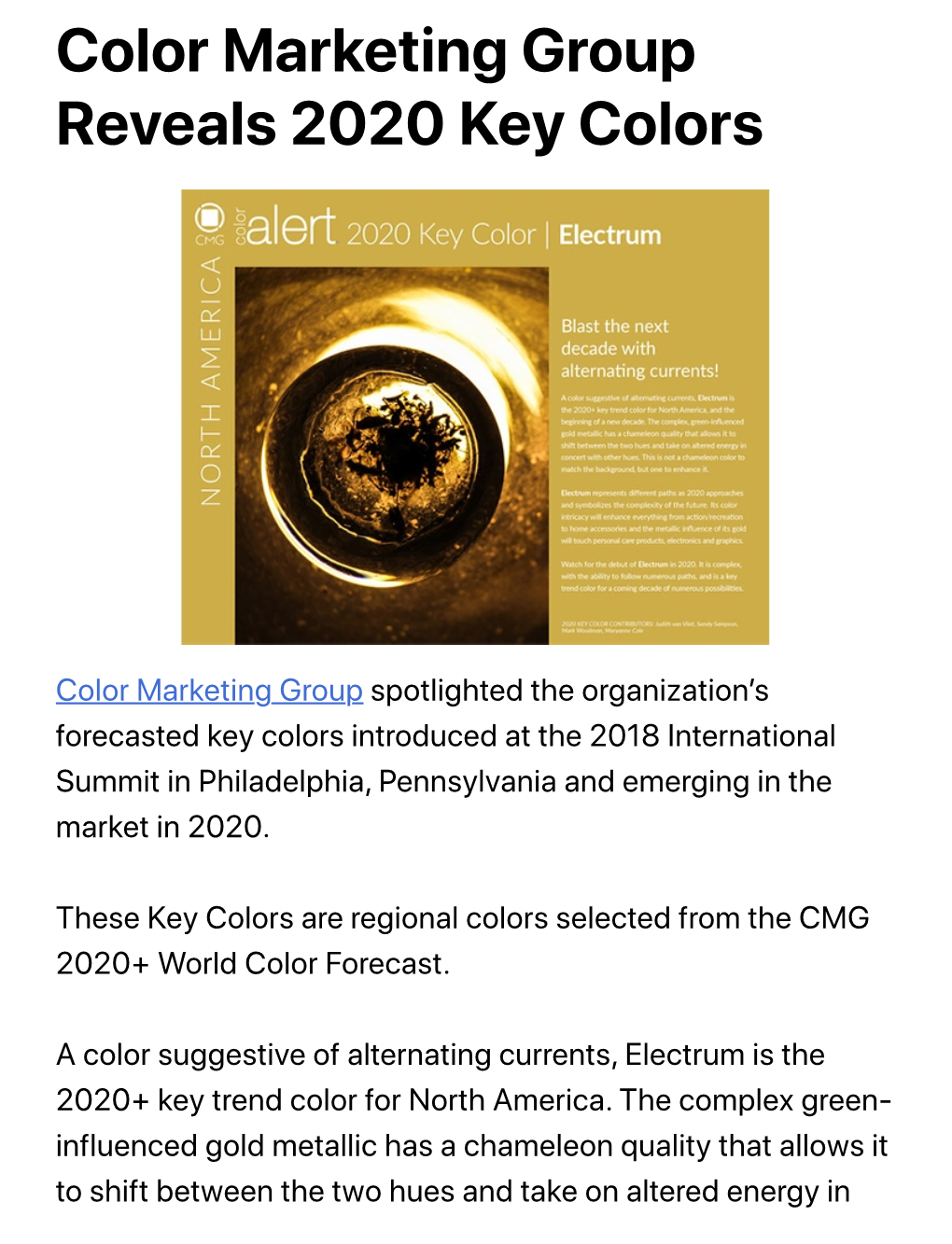 Color Marketing Group Reveals 2020 Key Colors