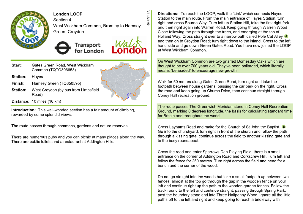 London LOOP Section 4 West Wickham Common, Bromley To