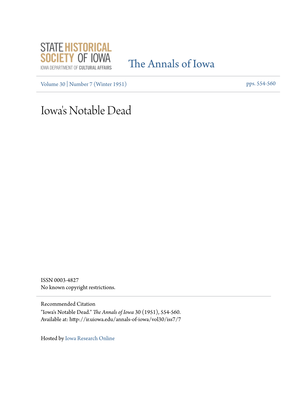 Iowa's Notable Dead