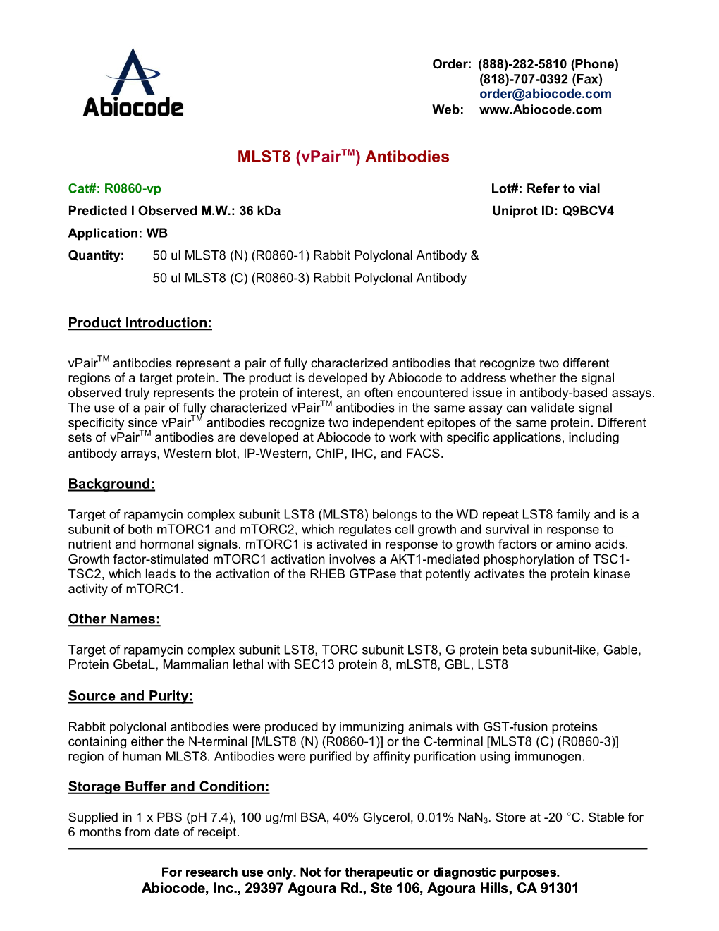 MLST8 (Vpairtm) Antibodies