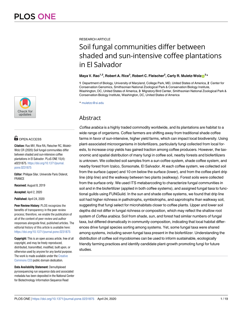 Soil Fungal Communities Differ Between Shaded and Sun-Intensive Coffee Plantations in El Salvador