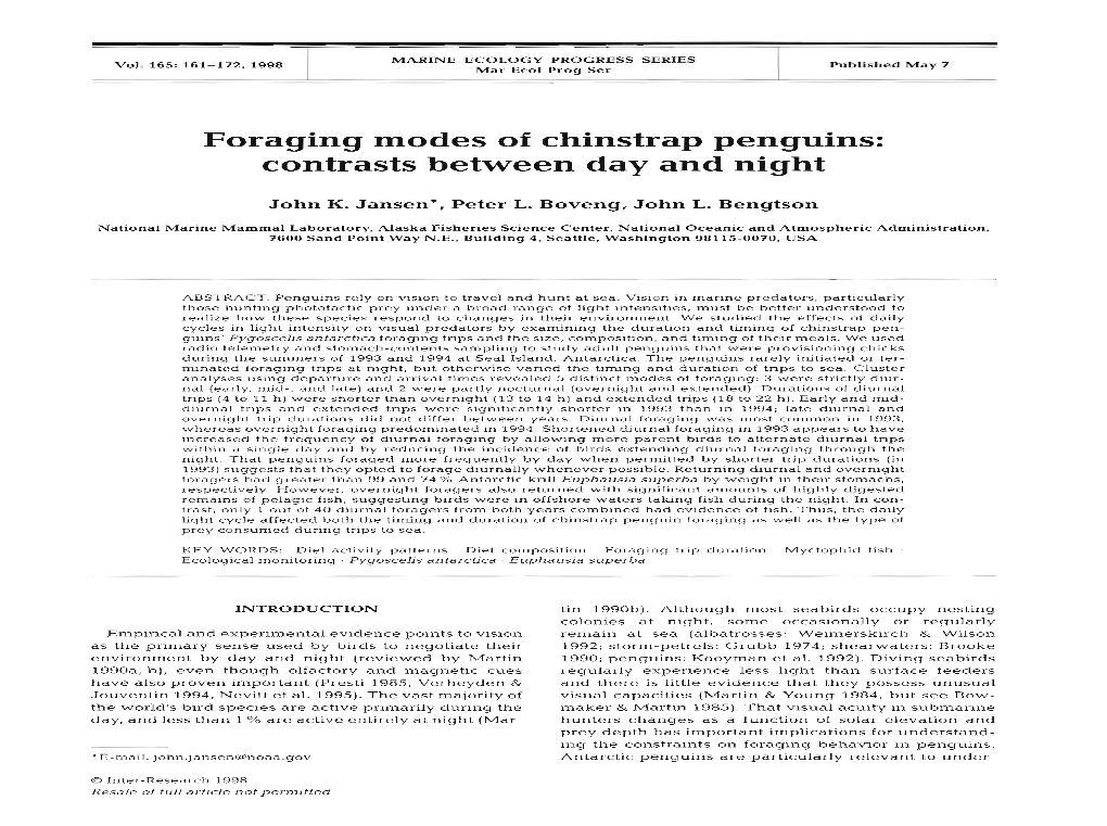 Foraging Modes of Chinstrap Penguins: Contrasts Between Day and Night