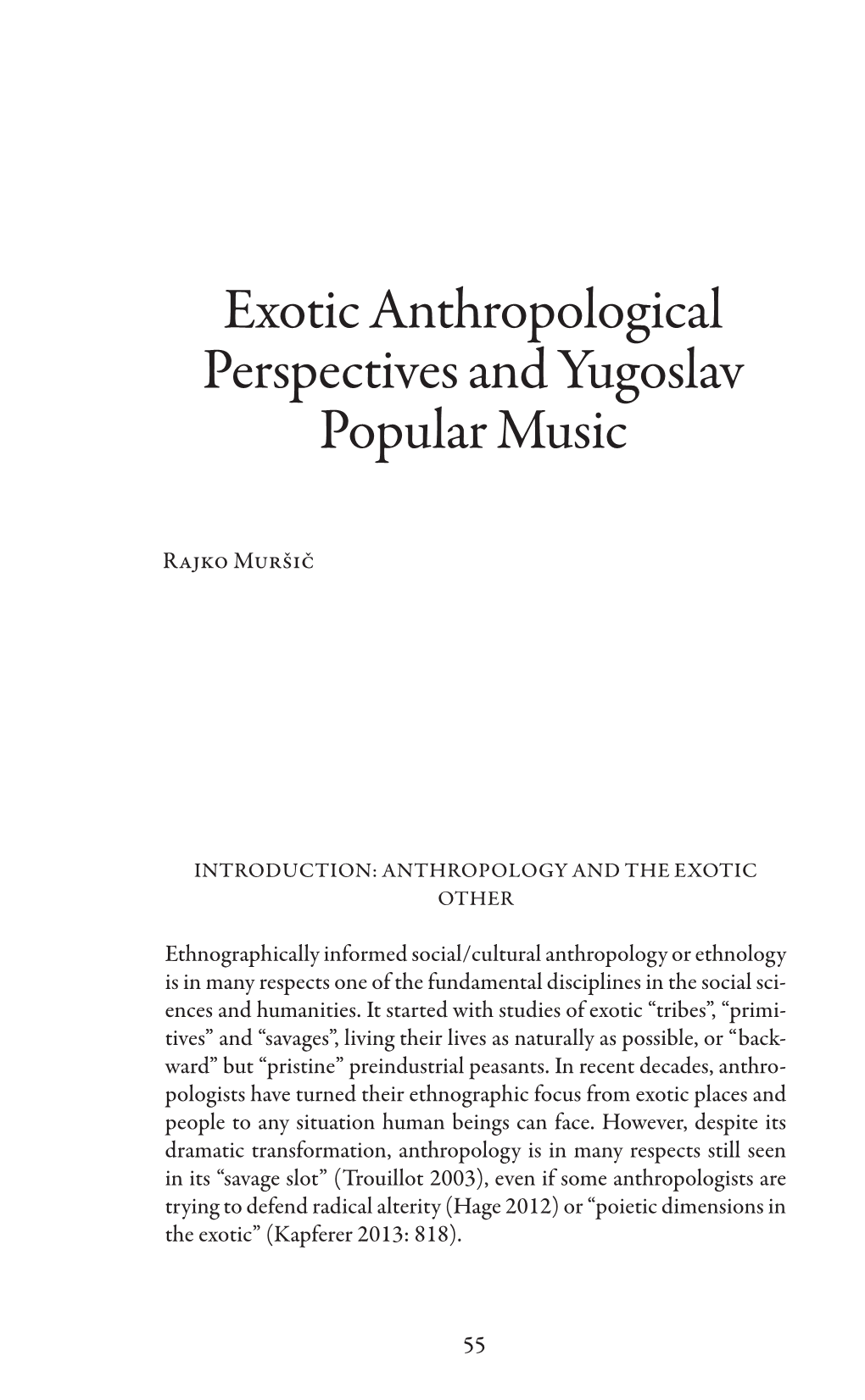 Exotic Anthropological Perspectives and Yugoslav Popular Music