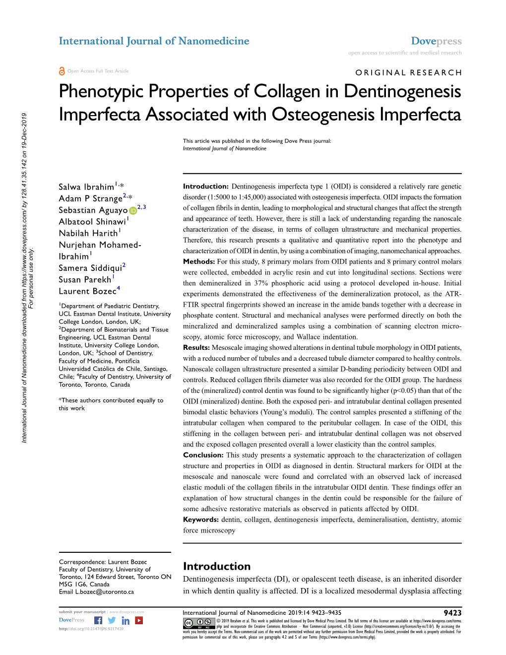 Phenotypic Properties of Collagen in Dentinogenesis Imperfecta Associated with Osteogenesis Imperfecta