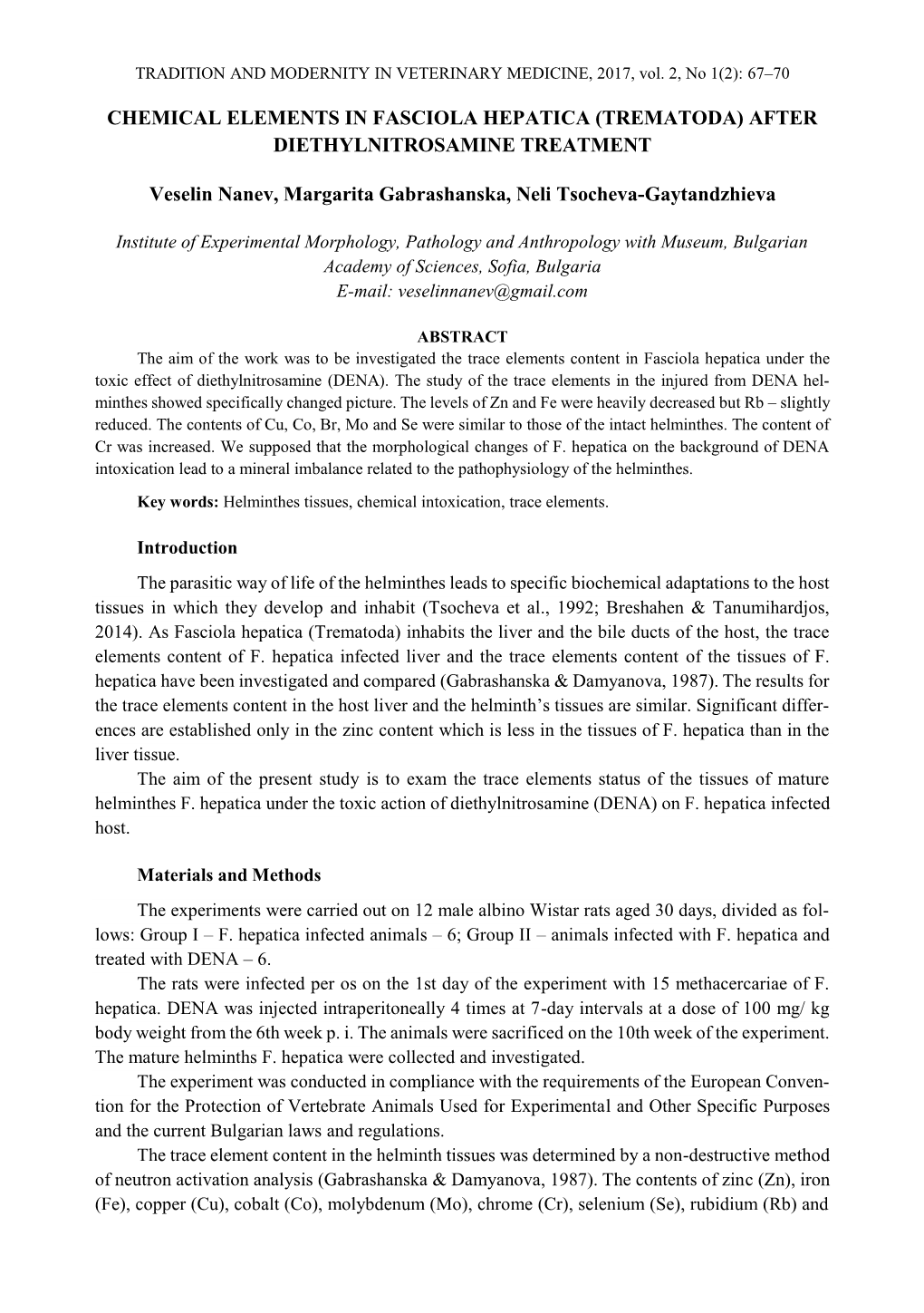 Chemical Elements in Fasciola Hepatica (Trematoda) After Diethylnitrosamine Treatment