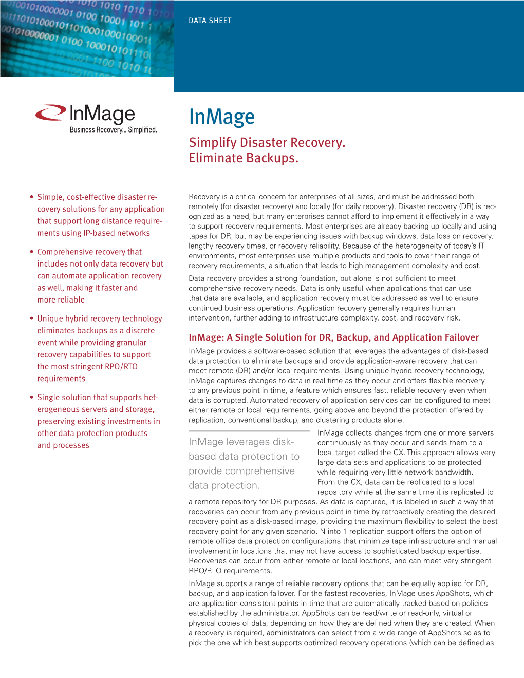 Inmage Simplify Disaster Recovery